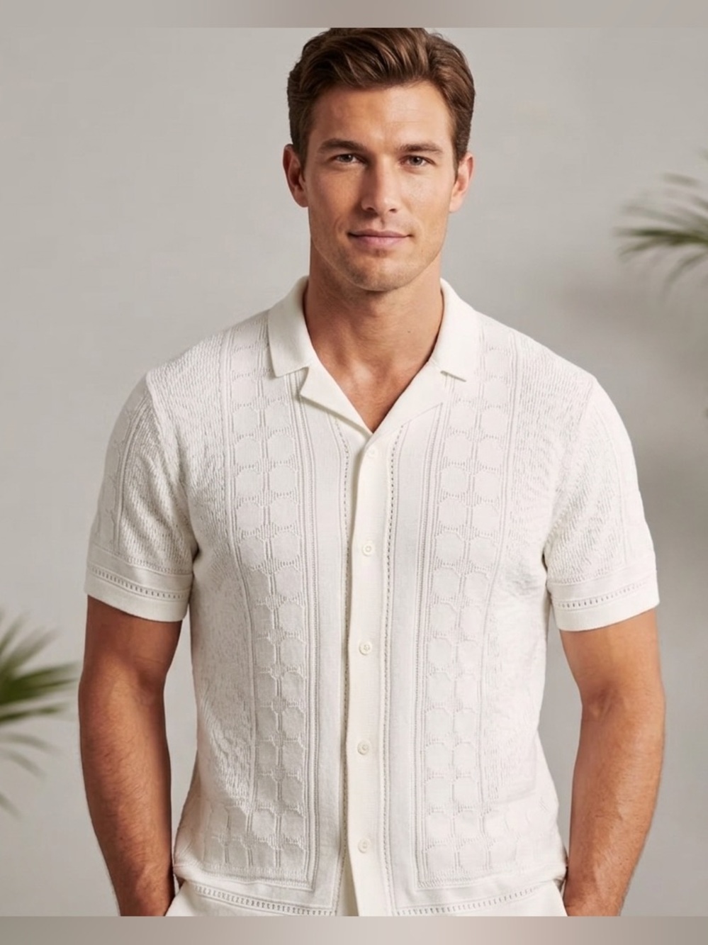 Abercrombie & Fitch Textural Button-Through Knit Sweater Polo Shirt -White Sz XL